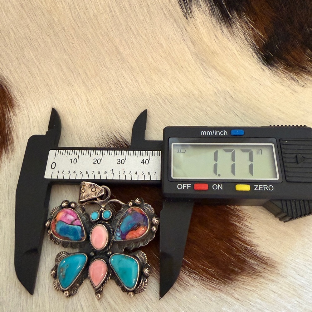 ❤️ Huge Butterfly Navajo Style 925 Pendant Dahlia Conch Kingman Turquoise 19.3G - Picture 10 of 11
